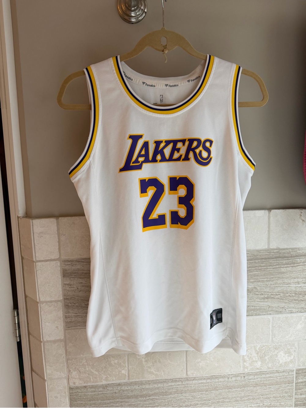 Fanatics YL White Jersey Shirt with Gray Logos